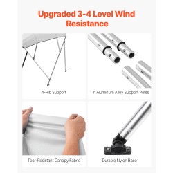 Veneen 4-kaarinen bimini-kate 600D polyesteri alumiiniseosrunko vaaleanharmaa 96 tuumaa