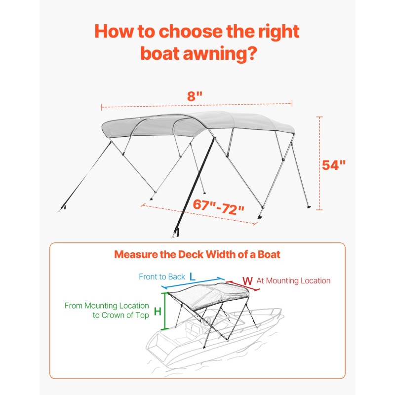 Veneen 4-kaarinen bimini-kate 600D polyesteri alumiiniseosrunko vaaleanharmaa 96 tuumaa