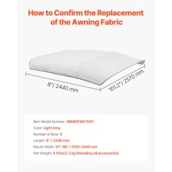 Veneen vaihtokatos 4-kaarisille kehyksille 600D polyesteri vedenpitävä 96 x 91–96 tuumaa vaaleanharmaa