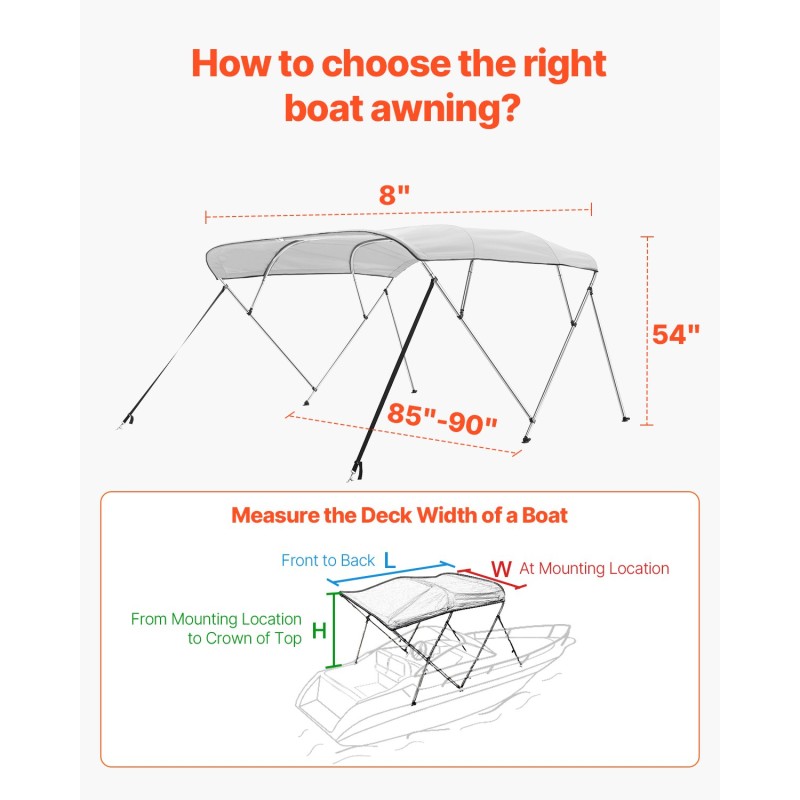 Bimini-katos 4-kaarinen 600D polyesterikangas alumiinirunko vedenpitävä vaaleanharmaa säilytyslaukulla