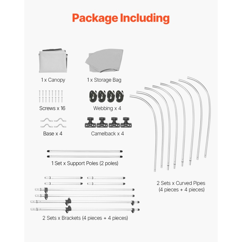 Bimini-katos 4-kaarinen 600D polyesterikangas alumiinirunko vedenpitävä vaaleanharmaa säilytyslaukulla