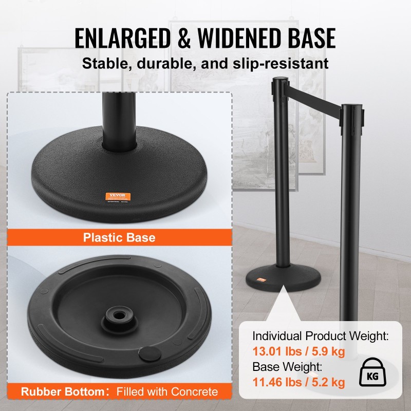 Muoviset jonotolpat 6 kpl betonitäytteiset jalustat 3 polyesterihihnaa 2000 mm