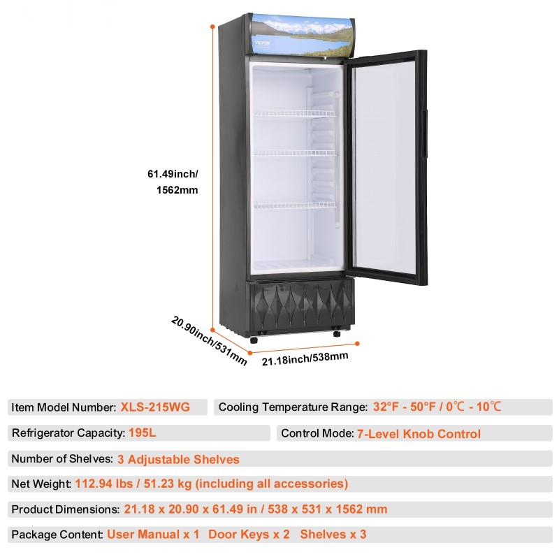 Lasiovellinen esittelykaappi 195 l 190 tölkille 3 säädettävää hyllyä