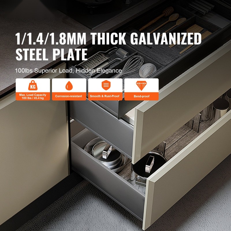 Laatikkokiskot pohja- ja sivukiinnitykseen sinkitty hiiliteräs 381 mm pehmeästi sulkeutuvat 6 paria