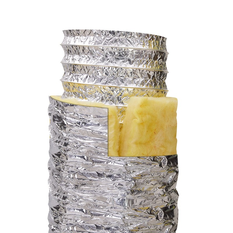 Eristetty joustava ilmanvaihtokanava 130 mm 7,62 m lasikuitueriste kaksi kiristintä kolmikerroksinen