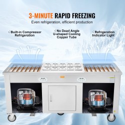 Paistettavan jäätelön rullakone 2 pannua 450x450 mm 304-ruostumatonta terästä kompressorilla ammattikäyttöön