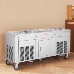 Paistettavan jäätelön rullakone 2 pannua 450x450 mm 304-ruostumatonta terästä kompressorilla ammattikäyttöön