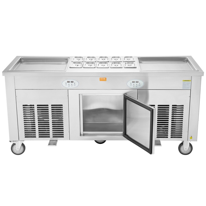 Paistettavan jäätelön rullakone 2 pannua 450x450 mm 304-ruostumatonta terästä kompressorilla ammattikäyttöön