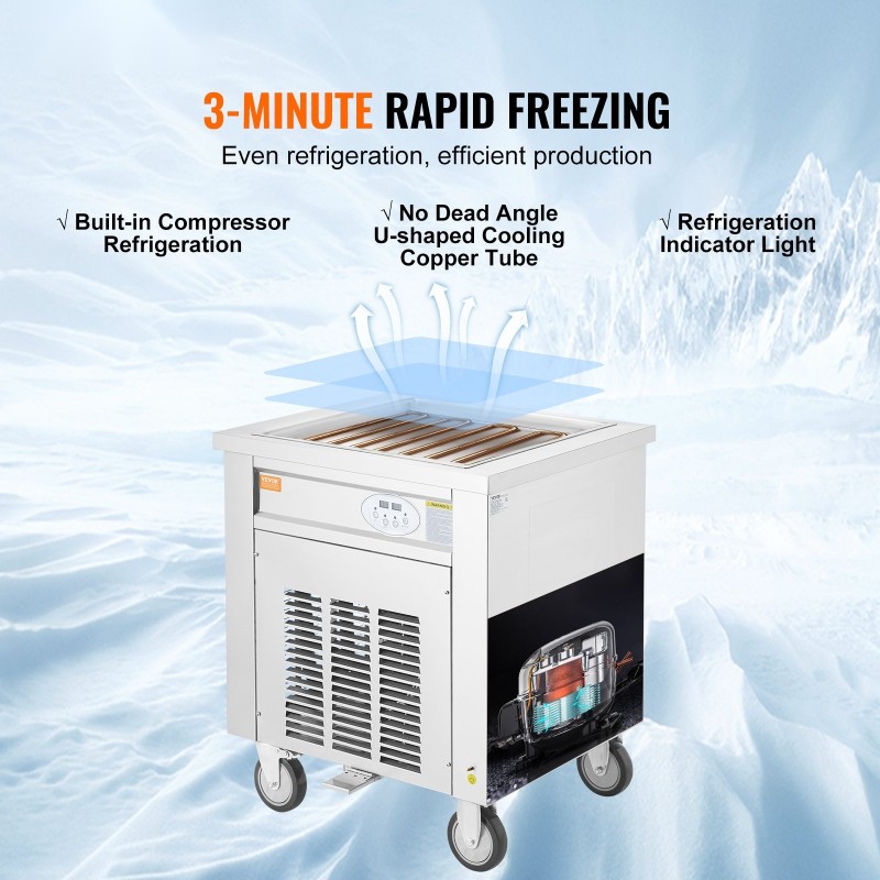 Paistettujen jäätelörullien valmistuskone ruostumattomasta teräksestä 500x500x35 mm ammattikäyttöön integroidulla kompressorilla