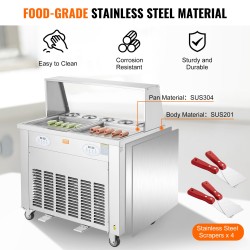 Paistettava rullajäätelökone 2 paistolevyä 380 mm ruostumaton teräs ammattikäyttöön
