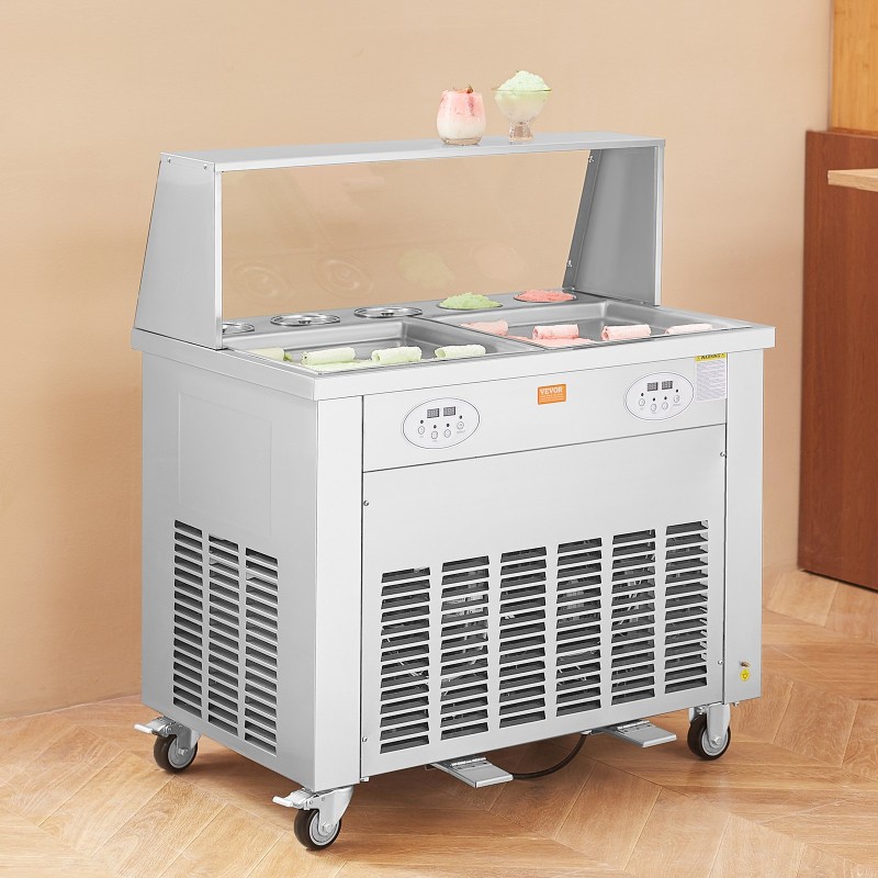 Paistettava rullajäätelökone 2 paistolevyä 380 mm ruostumaton teräs ammattikäyttöön