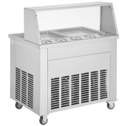 Paistettava rullajäätelökone 2 paistolevyä 380 mm ruostumaton teräs ammattikäyttöön