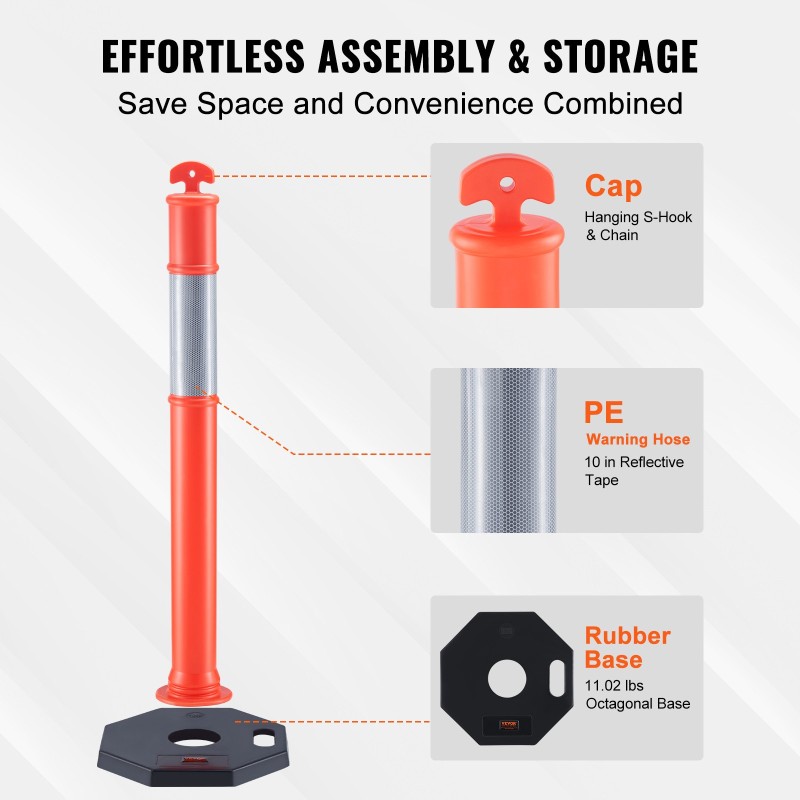 Liikenteen ohjaustolpat kumipohjalla 360 asteen heijastinnauhalla 430 x 430 mm 2 kpl