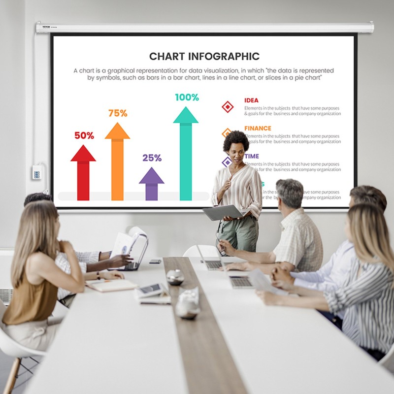 Moottoroitu projektorikangas PVC 100 tuumaa 16:9-kuvasuhteella kaukosäätimellä kotiin ja toimistoon