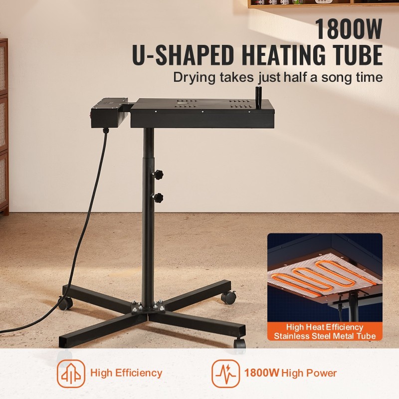 Flash-kuivain silkkipainoon 41 x 41 cm kuivausalue 1800W X-muotoinen teräsjalusta