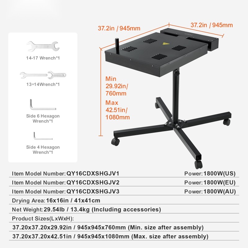 Flash-kuivain silkkipainoon 41 x 41 cm kuivausalue 1800W X-muotoinen teräsjalusta