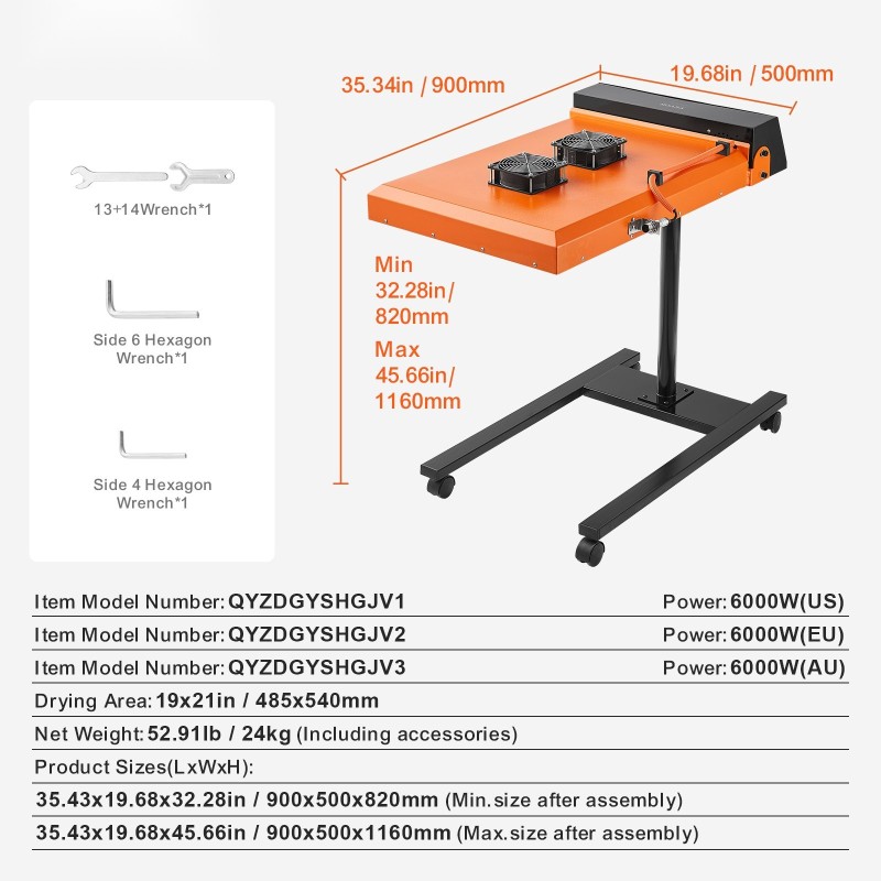 Infrapuna-flash-kuivuri 6000W 485x540 mm kaksituulettimella seula- ja silkkipainatukseen