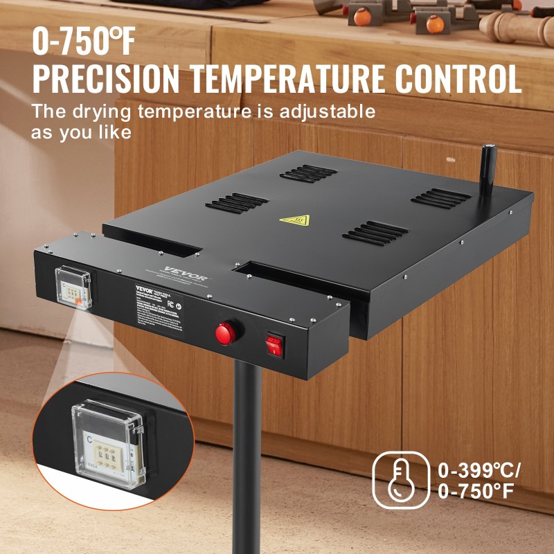 Flash-kuivain silkkipainoon 45 x 45 cm kuivausalalla 0–750℉ lämpötilansäädöllä korkeussäädettävällä jalustalla