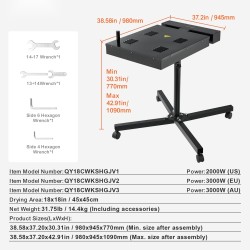 Flash-kuivain silkkipainoon 45 x 45 cm kuivausalalla 0–750℉ lämpötilansäädöllä korkeussäädettävällä jalustalla