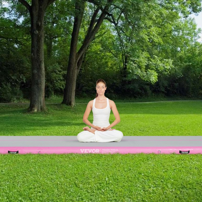 Ilmatäytteinen PVC-voimistelumatto 4-metrinen pinkki 600W sähköpumpulla sisä- ja ulkokäyttöön