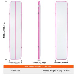 Ilmatäytteinen PVC-voimistelumatto 4980x1010x100 mm pinkki 600W pumppu sisä- ja ulkokäyttöön