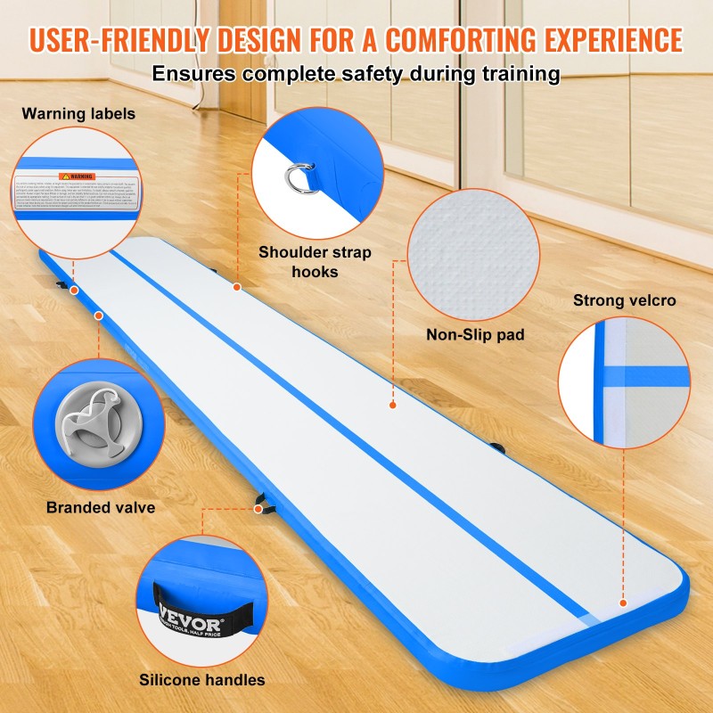 Ilmalla täytettävä PVC-jumppamatto 6,1 m pitkä 100 mm paksu sähköpumppu mukana