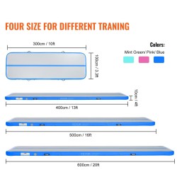 Ilmatäytteinen PVC-voimistelumatto 398x101x10 cm 4 tuumaa 600W pumppu sininen