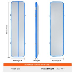 Ilmatäytteinen PVC-voimistelumatto 398x101x10 cm 4 tuumaa 600W pumppu sininen
