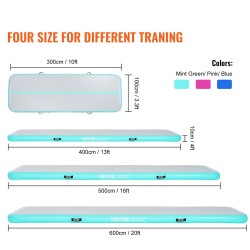 Ilmatäytteinen voimistelumatto PVC 100 mm paksu 3000x1010 mm mintunvihreä 600W pumppu mukana