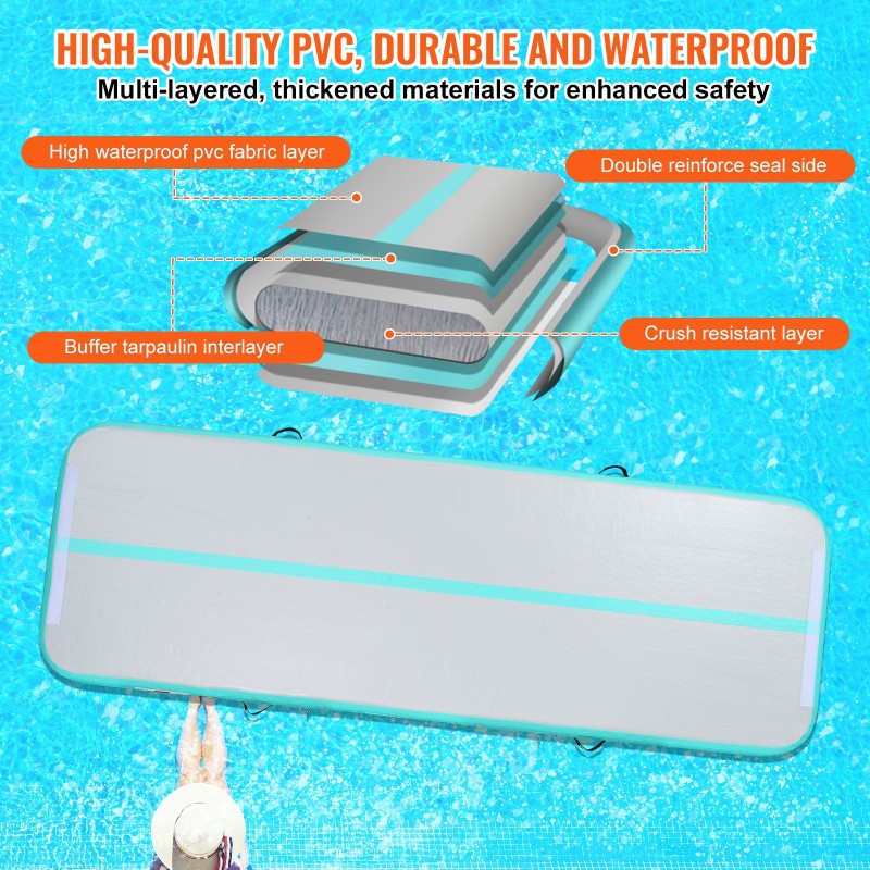 Ilmatäytteinen voimistelumatto PVC 100 mm paksu 3000x1010 mm mintunvihreä 600W pumppu mukana