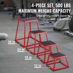 Plyoboxi teräksinen pinottava neljä kokoa 12 18 24 30 tuumaa 227 kg