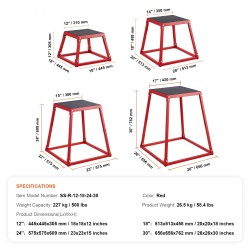Plyoboxi teräksinen pinottava neljä kokoa 12 18 24 30 tuumaa 227 kg