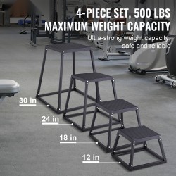 Plyometriset hyppylaatikot 12, 18, 24 ja 30 tuumaa musta liukumaton pinta