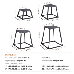 Plyometriset hyppylaatikot 12, 18, 24 ja 30 tuumaa musta liukumaton pinta