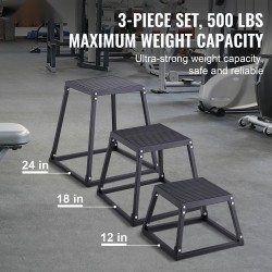 Plyometrinen hyppyboxisarja teräs 12 tuumaa 18 tuumaa 24 tuumaa 227 kilogrammaa musta