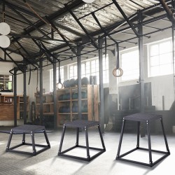 Plyometrinen hyppyboxisarja teräs 12 tuumaa 18 tuumaa 24 tuumaa 227 kilogrammaa musta