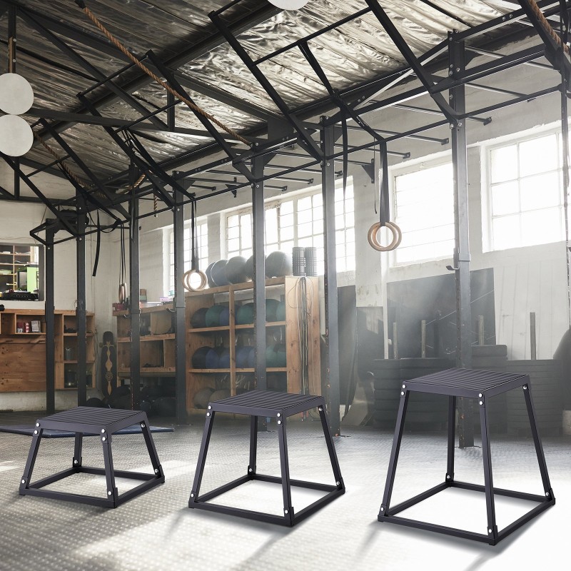 Plyometrinen hyppyboxisarja teräs 12 tuumaa 18 tuumaa 24 tuumaa 227 kilogrammaa musta