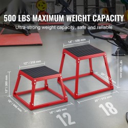 Plyometrinen teräksinen hyppyboksi 12 tuuman korkeus 227 kg kantavuus punainen