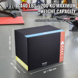 Plyometrinen hyppyboksi 3 korkeutta 30 24 20 tuumaa PVC-päällysteinen musta