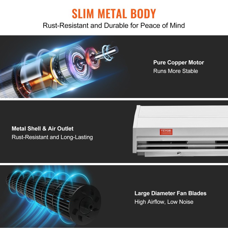 Ilmaverho 1,2 m seinään asennettava valkoinen 2 nopeutta 2038 m³/h UL-sertifioitu