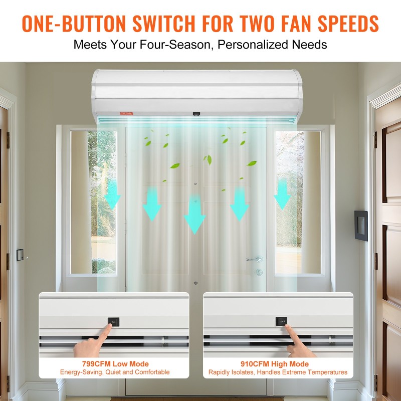 Seinäasennettava 0,9 m ilmaverho kaksinopeuksinen 900–1528 m³/h