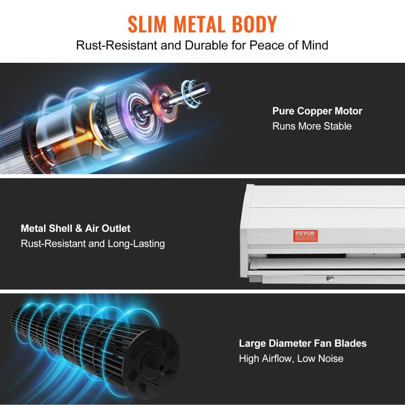 Seinäasennettava 0,9 m ilmaverho kaksinopeuksinen 900–1528 m³/h