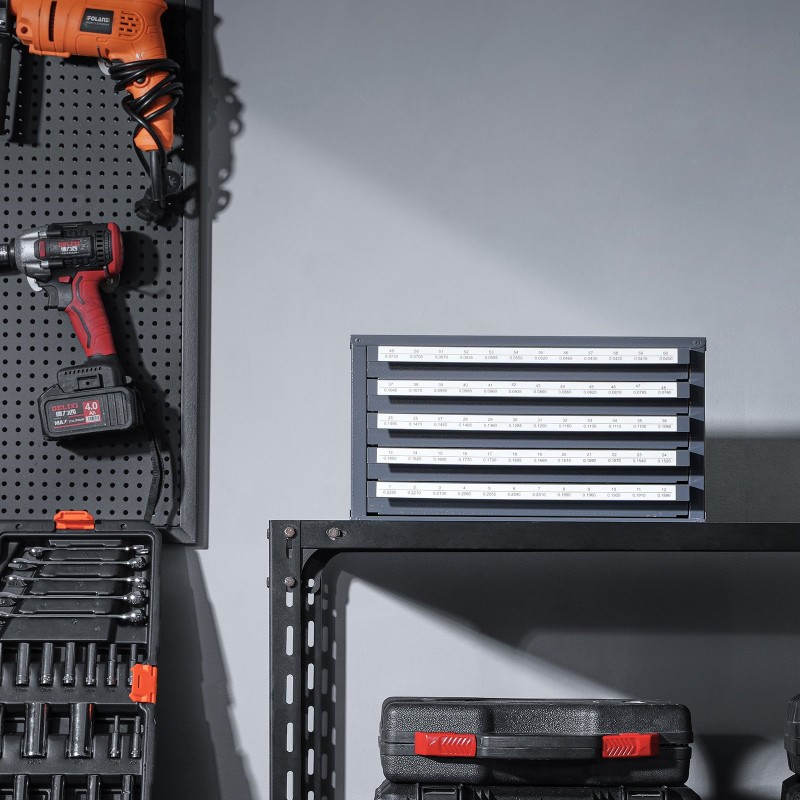 Poranteräkaappi 0,8 mm kylmävalssattu teräs 5 laatikkoa 60 lokeroa kokomerkinnöillä pinottava