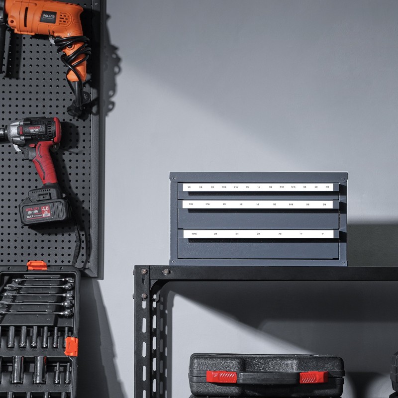 Päätyjyrsinten kolmilaatikkoinen teräskaappi 29 lokeroa 1/8–1 tuuman kokoluokalle