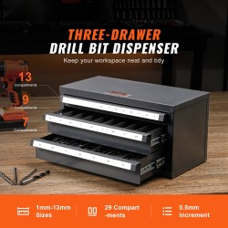 Poranteräkaappi kylmävalssattu teräs 0,8 mm 3 vetolaatikkoa 29 lokeroa 1–13 mm