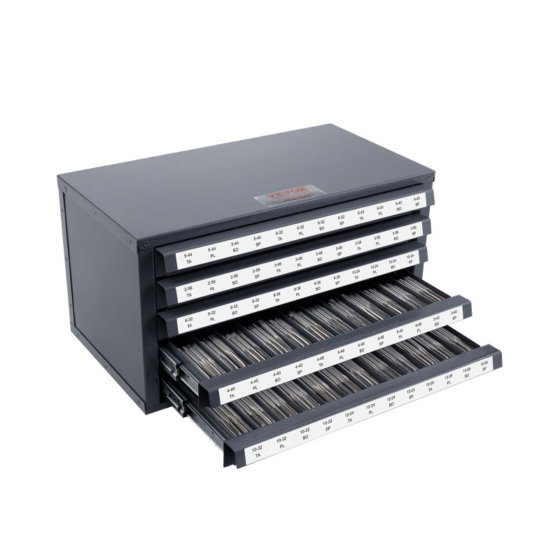 Kierteitystappikaappi teräs 0,8 mm 5 vetolaatikkoa 60 lokeroa kokoluokille 2-56–12-28