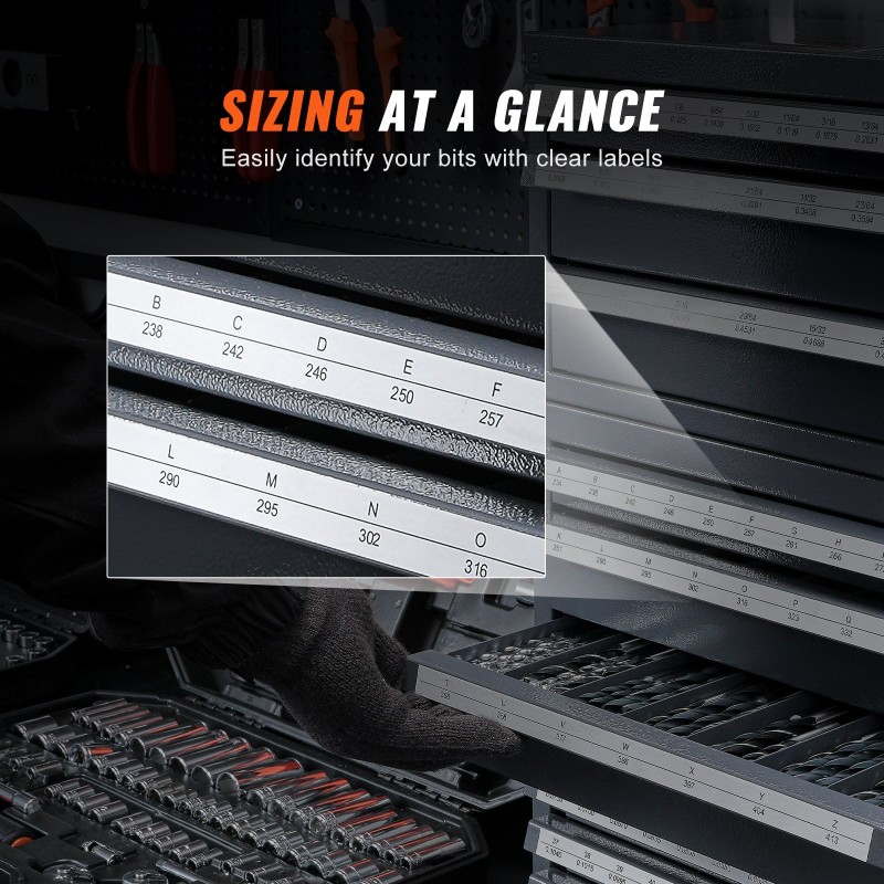 Poranterälokerikko teräs 0,8 mm 116 lokeroa koot 1/16–1/2 pinottava 3-kaappinen