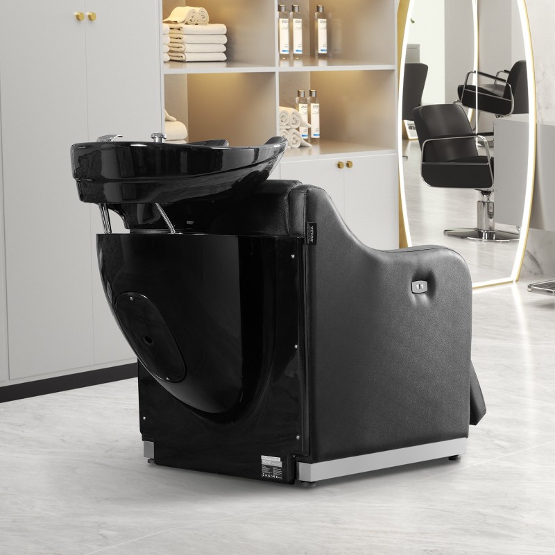 Hiustenpesutuoli keraamisella pesualtaalla sähköisellä jalkatuella ja PU-verhoilulla 300 kg kantavuus