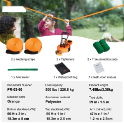 Tasapainoliinasetti 18,3 m kaksilinjainen oranssi puunsuojilla käsiharjoittimella ja kantolaukulla