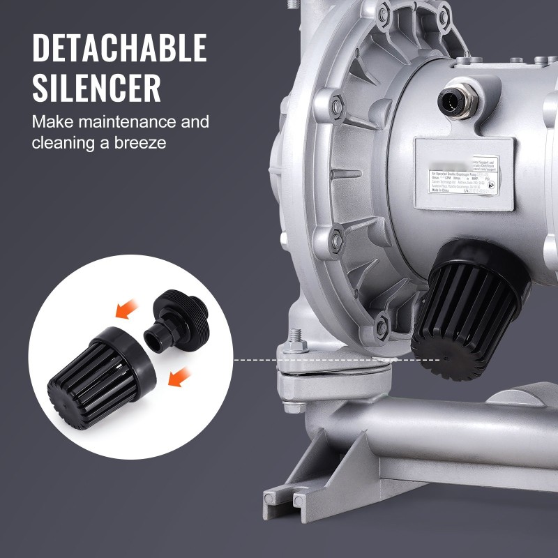 Ilmakäyttöinen kaksikalvopumppu alumiiniseosrunko PTFE-kalvot 1,5 tuuman liitännät kaksi ylimääräistä kalvoa